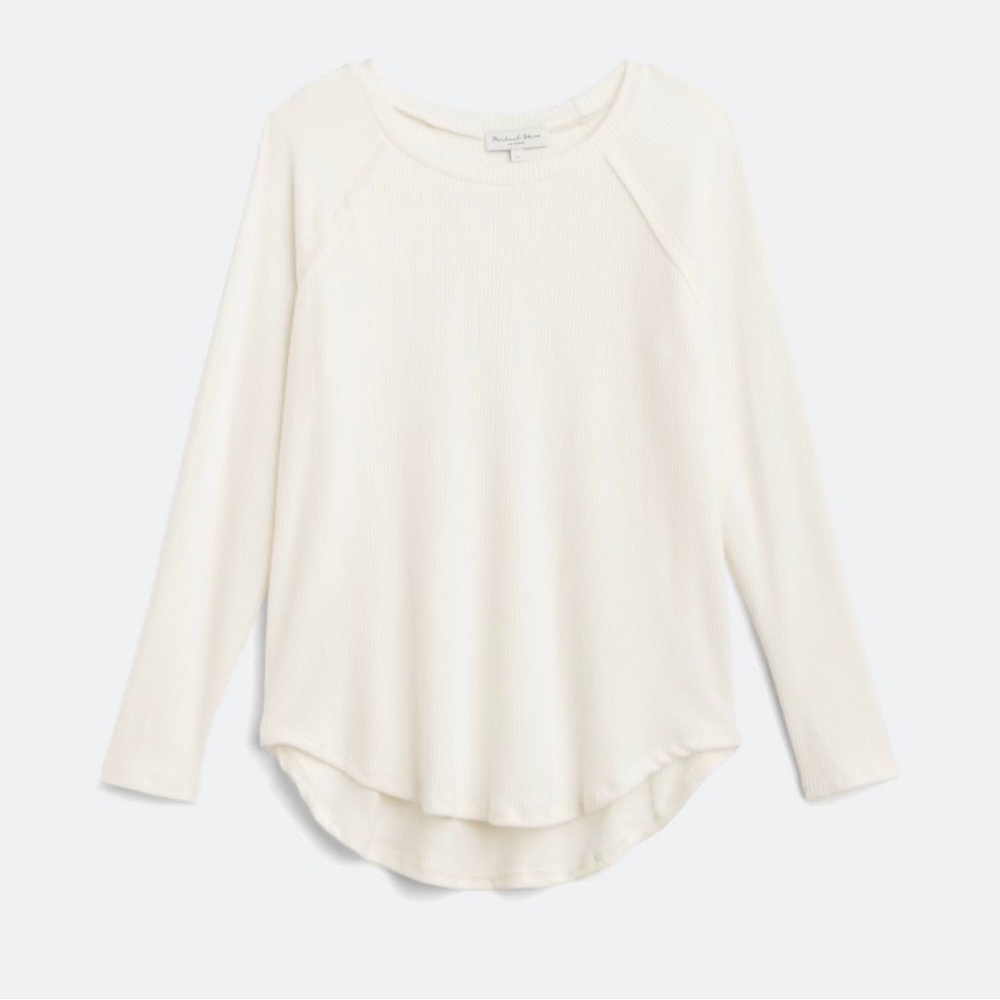 Michael Stars Ribbed Long Sleeve Knit Top | Cream / Ivory | Size XL